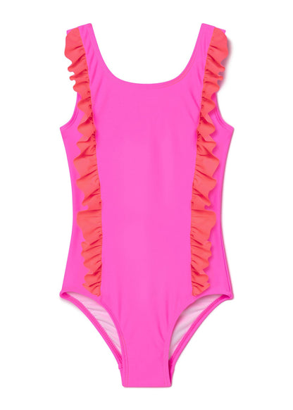 Neon Pink & Red Ruffle Swimsuit