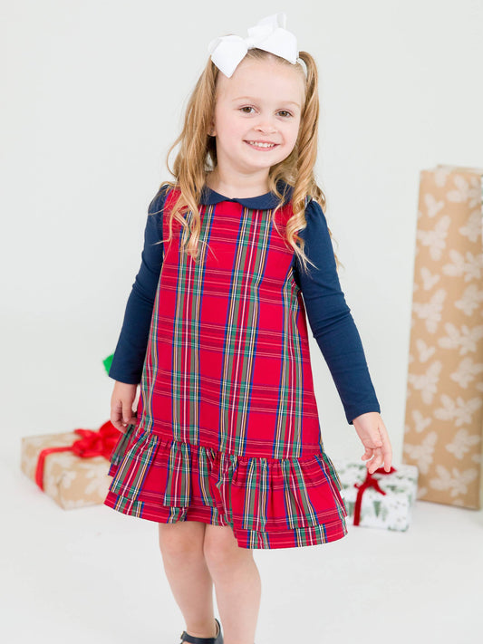 Girls Tis The Season Plaid Jumper Dress