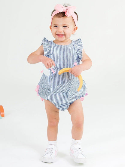 Blue Seersucker Classic Ruffle Romper - Little Baby