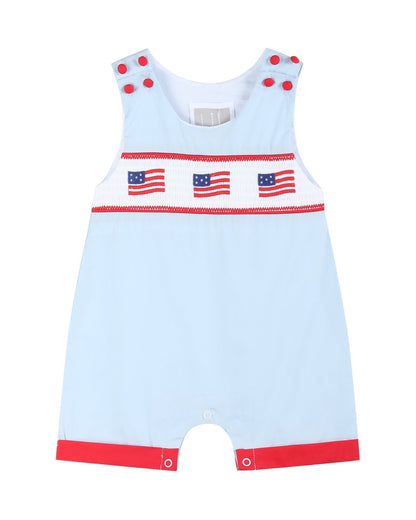 Blue USA Flag Smocked Shortalls