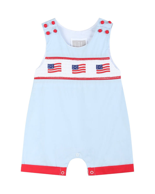 Blue USA Flag Smocked Shortalls