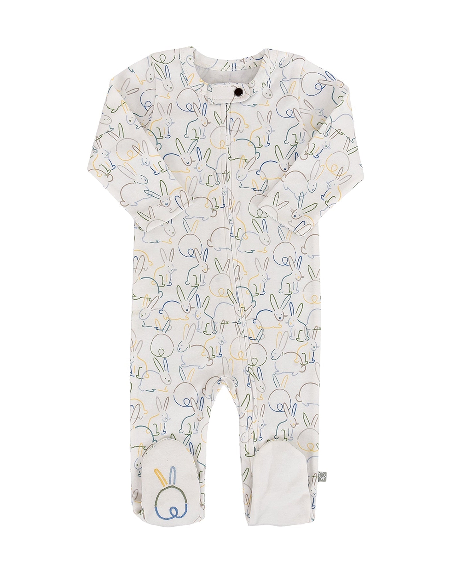 Baby onesie with bunny pattern on a white background