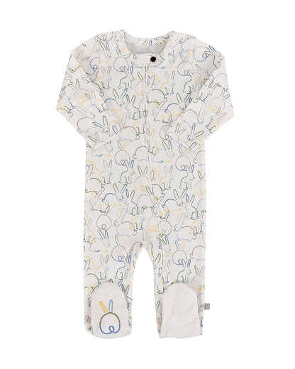 Baby onesie with bunny pattern on a white background