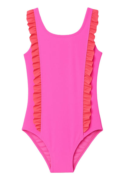 Neon Pink & Red Ruffle Swimsuit