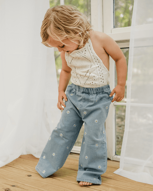 Daisy Mae Wide Leg Embroidered Jean - Light Wash