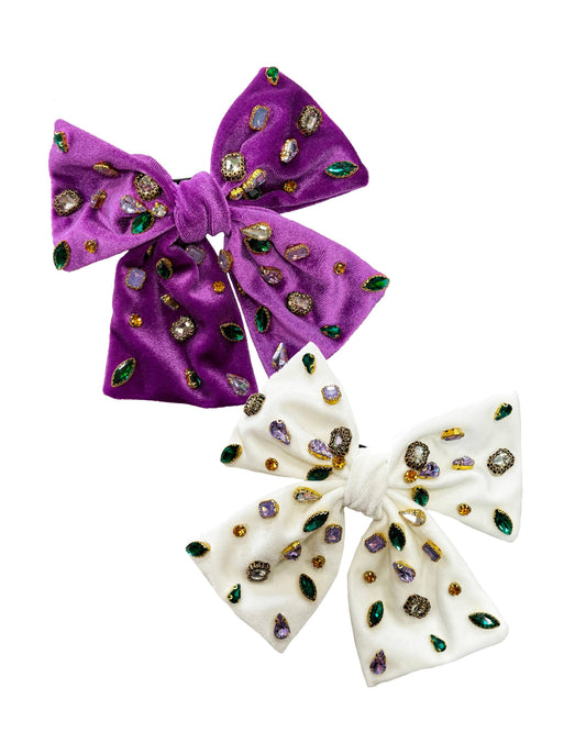 Mardi Gras Bejeweled Velvet Bow