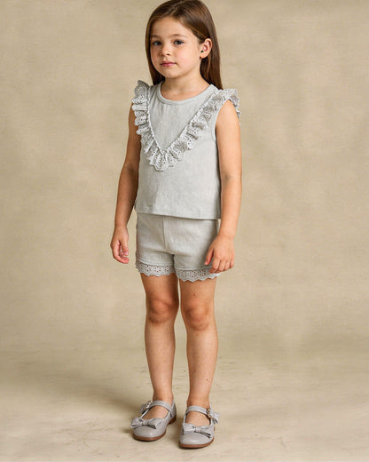 Organic Ruffle Top & Shorts Set - Fog