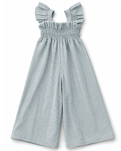 Goldie Smocked Jumpsuit - Sage Pinstripe