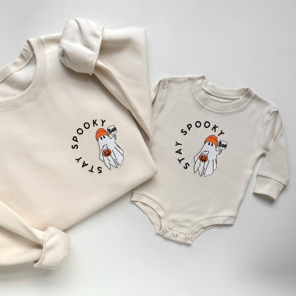 Stay Spooky Ghost Embroidered Matching Sweatshirts