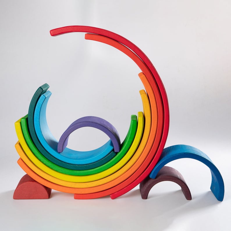 12-Piece Large Wooden Rainbow Stacking Blocks – Primary Colors | Pine or Linden Wood Options