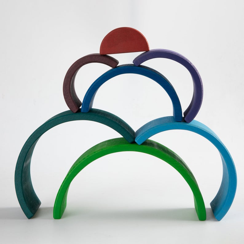 12-Piece Large Wooden Rainbow Stacking Blocks – Primary Colors | Pine or Linden Wood Options
