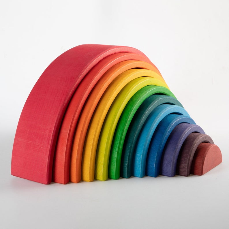 12-Piece Large Wooden Rainbow Stacking Blocks – Primary Colors | Pine or Linden Wood Options