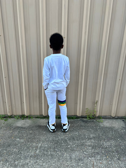 White Chest Stripe Youth Lounge/Sleep Set