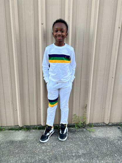 White Chest Stripe Youth Lounge/Sleep Set