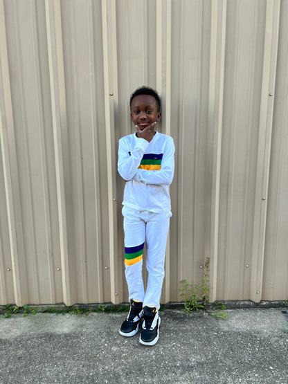 White Chest Stripe Youth Lounge/Sleep Set