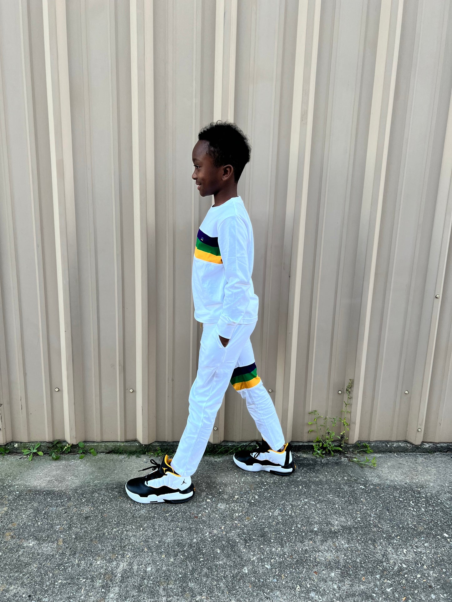 White Chest Stripe Youth Lounge/Sleep Set