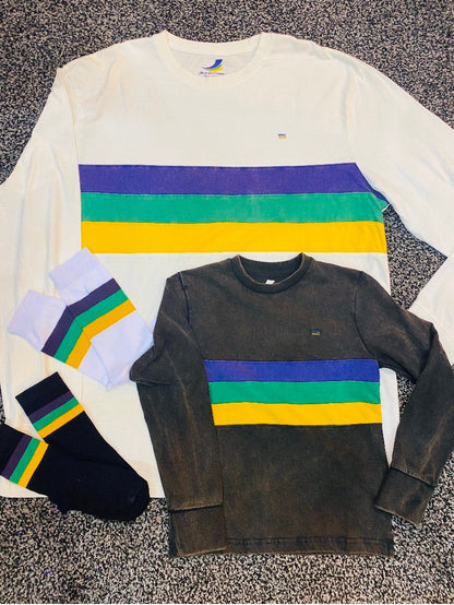 Black Chest Stripe Youth Acid Wash Long Sleeve