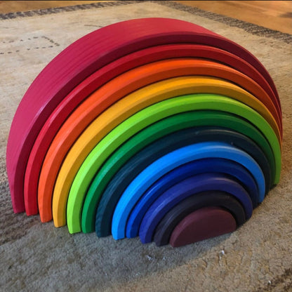 12-Piece Large Wooden Rainbow Stacking Blocks – Primary Colors | Pine or Linden Wood Options