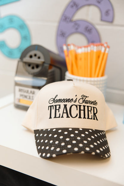 Someone's Favorite Teacher - Black Polka Dot Trucker Hat