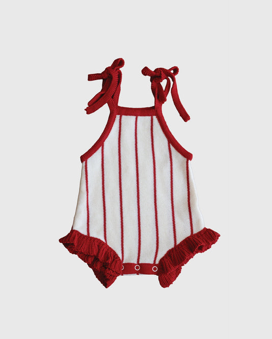Knit Ruffle Romper | Picnic Pinstripe