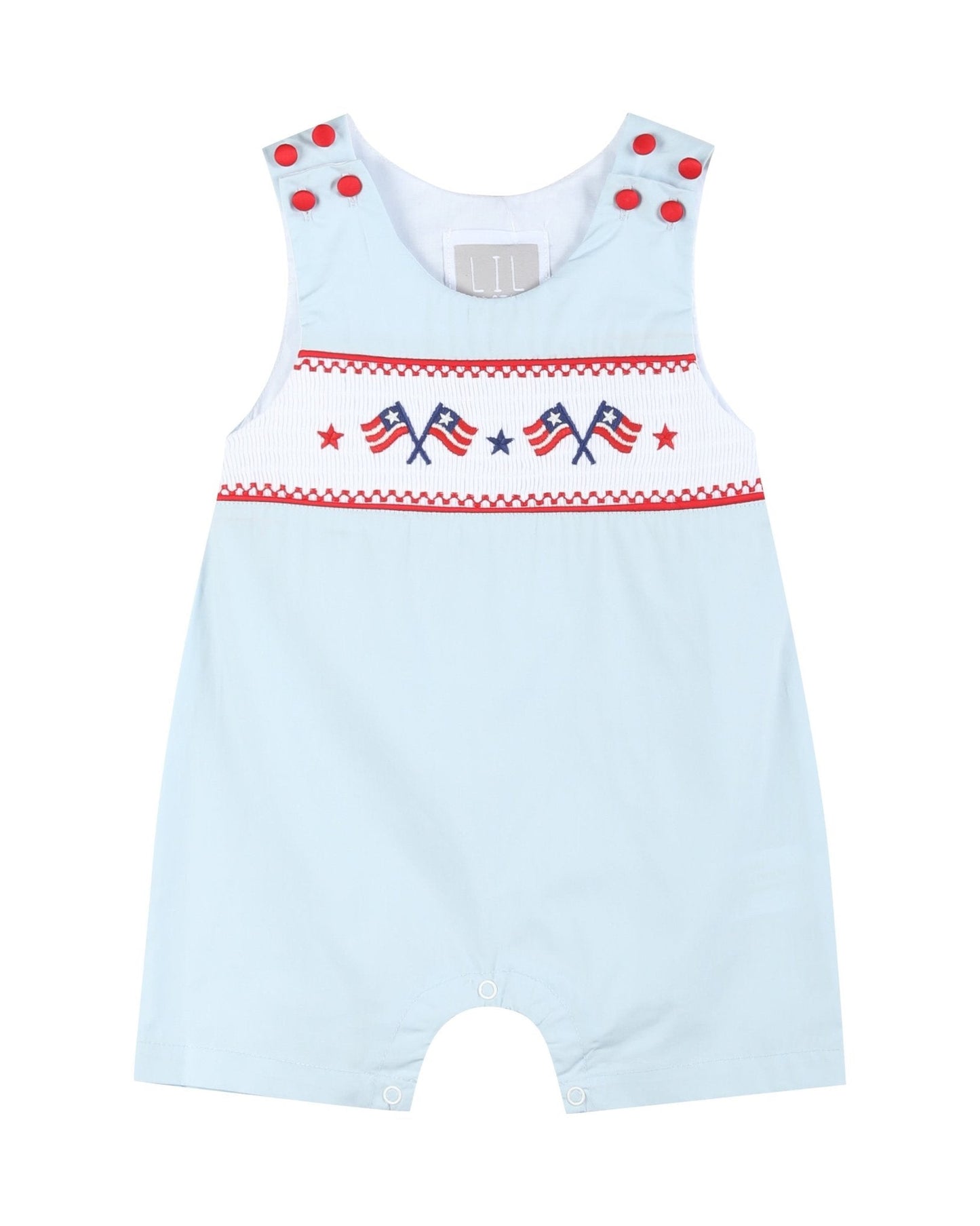 Light Blue USA Flag Smocked Shortalls