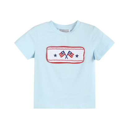 Light Blue USA Flag Smocked T-Shirt and Shorts Set