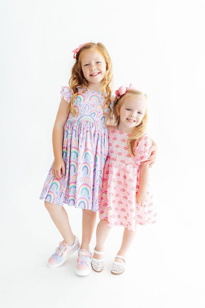 Pink Rainbow Puff Sleeve Sequin Dress