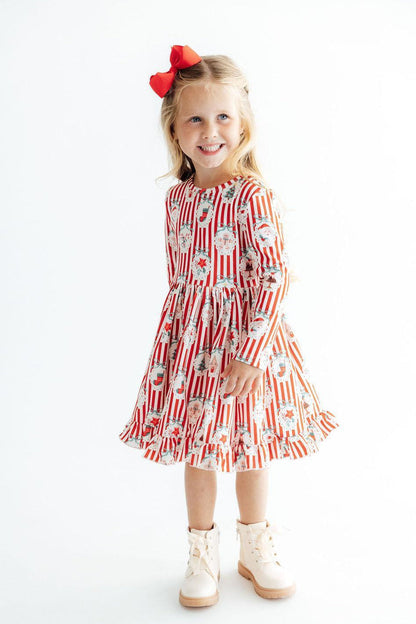 Santa's Sweet Shoppe L/S Ruffle Hem Twirl Dress