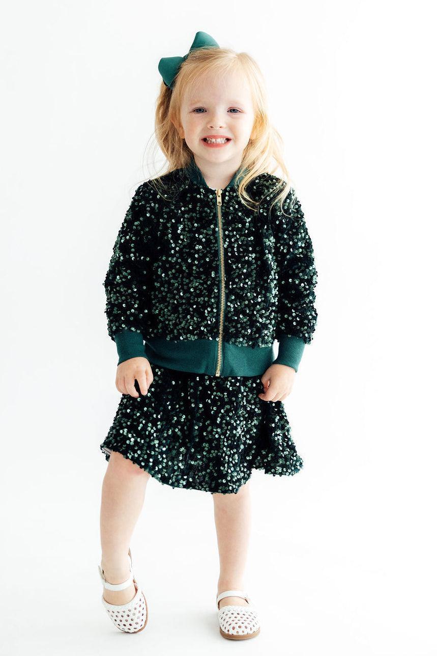 Hunter Green Velvet Sequin Twirl Skort