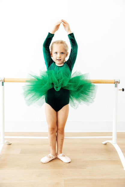 Hunter Green Velvet L/S Tutu Leotard