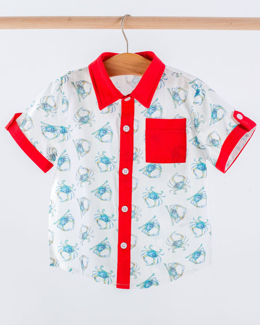 Catching Crabs Kid's Short Sleeve Collared Shirt