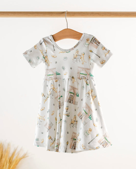 Powdered Sugar and Puppies Organic Cotton Dress for Kids
