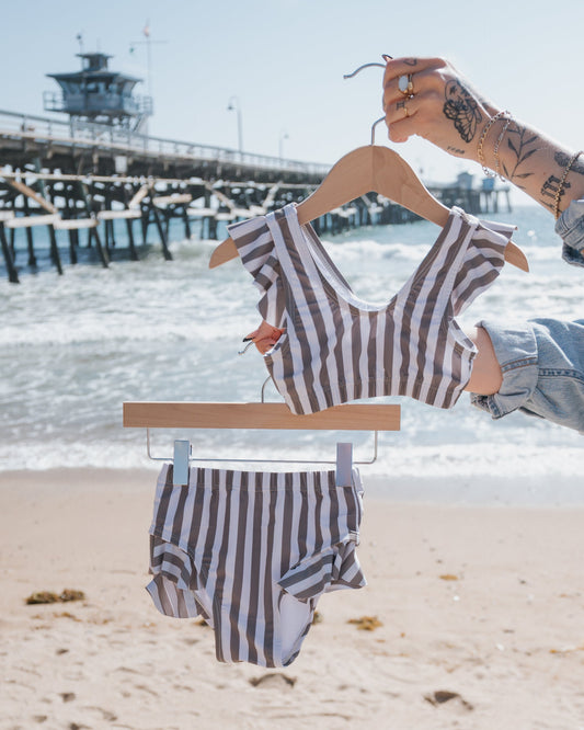 Girl's Two Piece Swimsuit | Olive Stripe