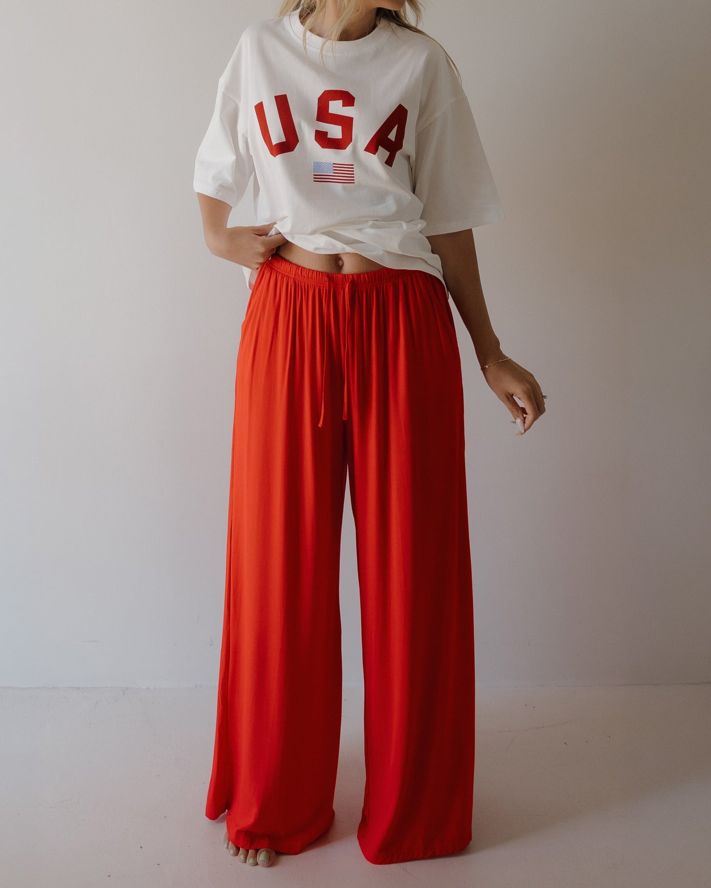 Women's Bamboo Wide Leg Pants | Cherry Red