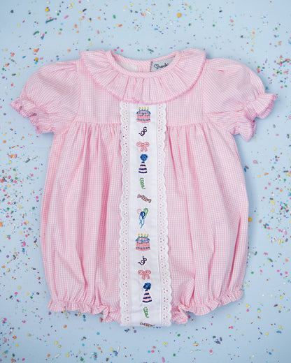 Party Time Hand Embroidered Pink Gingham Bubble