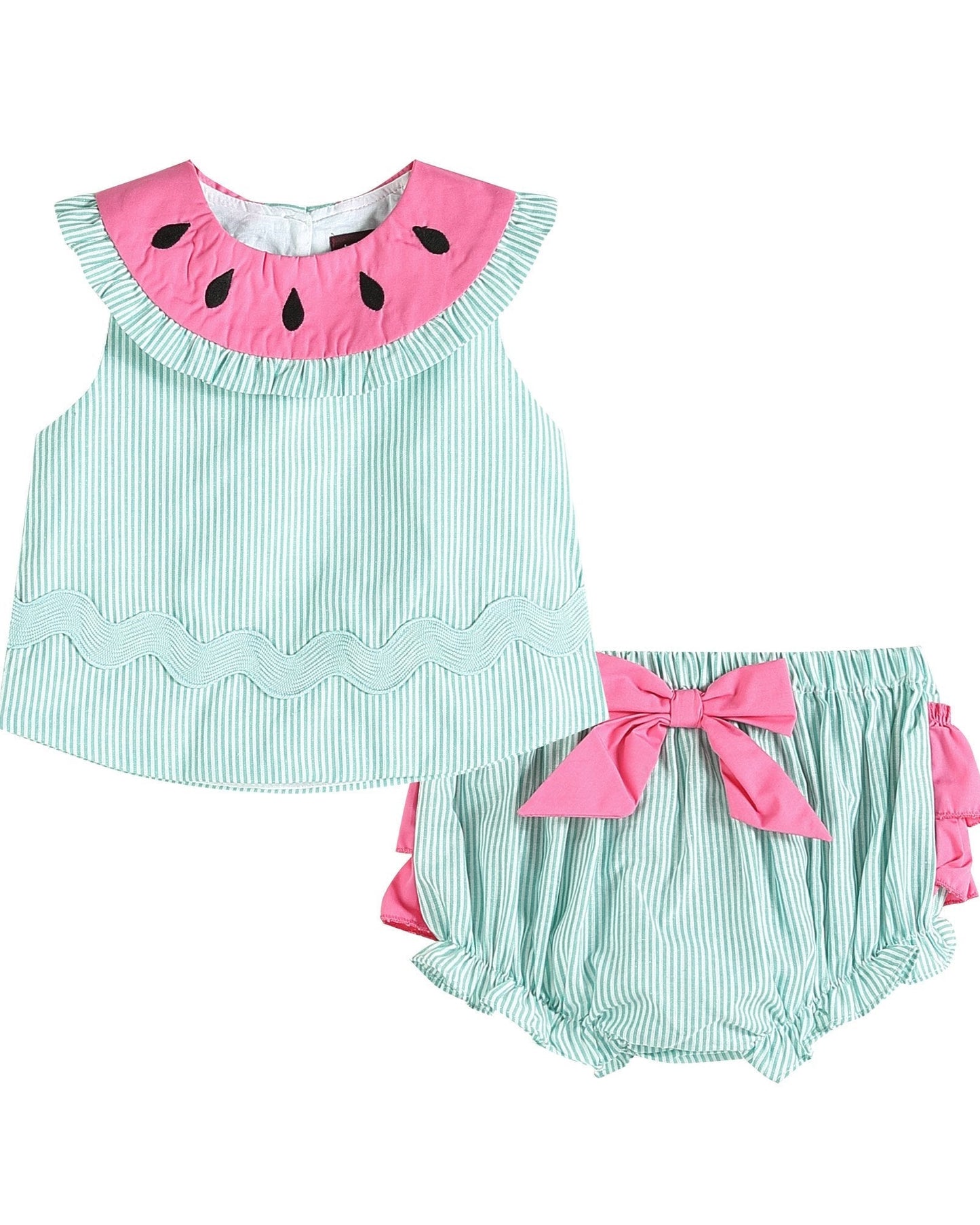 Pink and Green Watermelon Top and Ruffle Bloomer Set