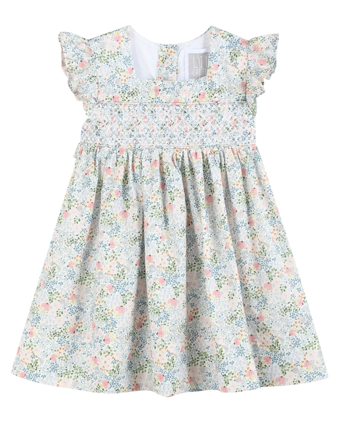 Pink Floral Print Smocked Flutter Dress
