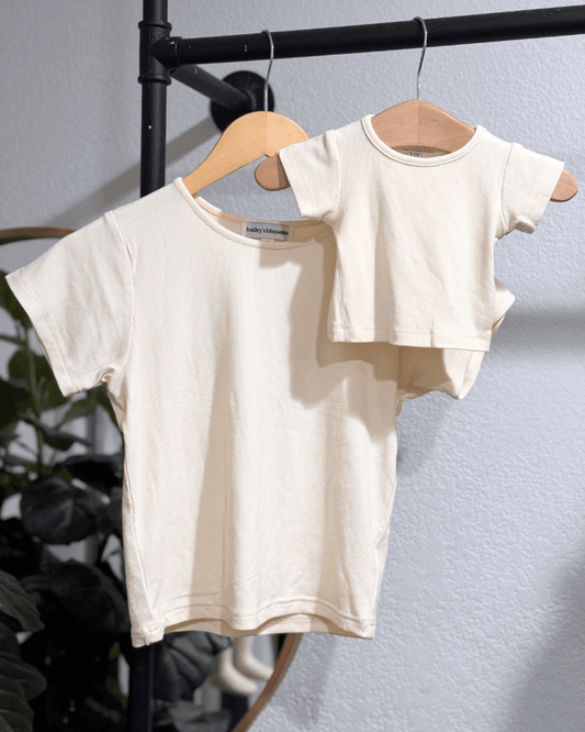 Ava Ribbed Tee - Ivory Glow