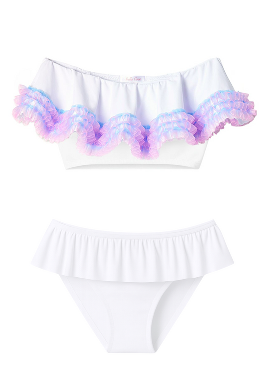 Pink & Blue Anemone White Bikini