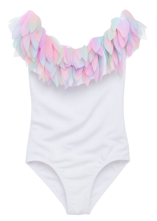 White Swimsuit with Unicorn Petals