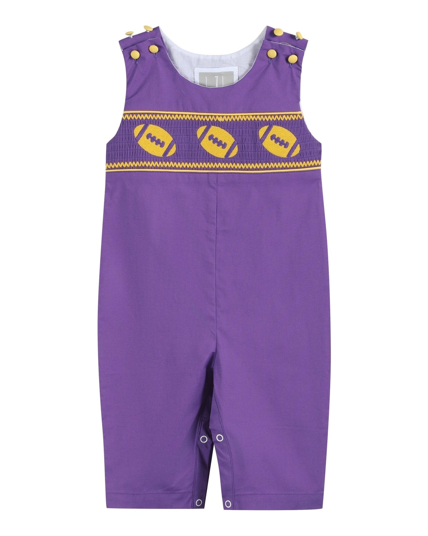 Purple and Gold Football Smocked Overalls