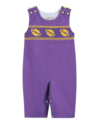 Purple and Gold Football Smocked Overalls