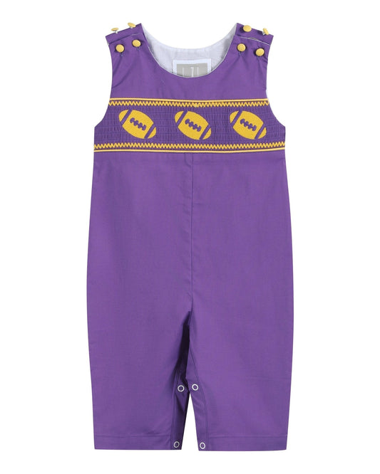 Purple and Gold Football Smocked Overalls