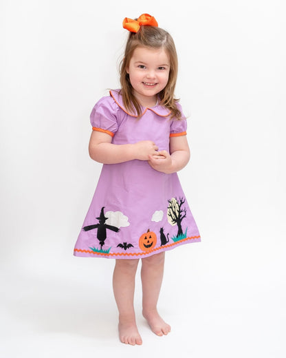 Purple Halloween Scene Girls Dress