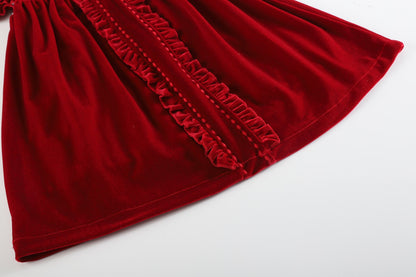 Red Velvet Ruffle Dress