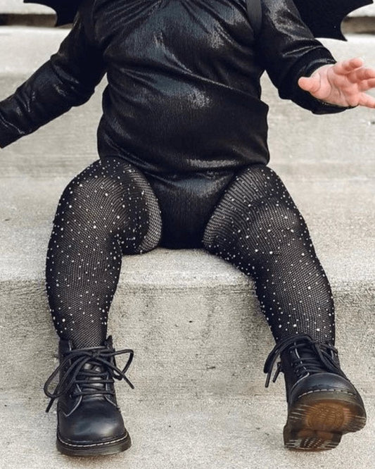 Rhinestone Fishnet Tights - Black