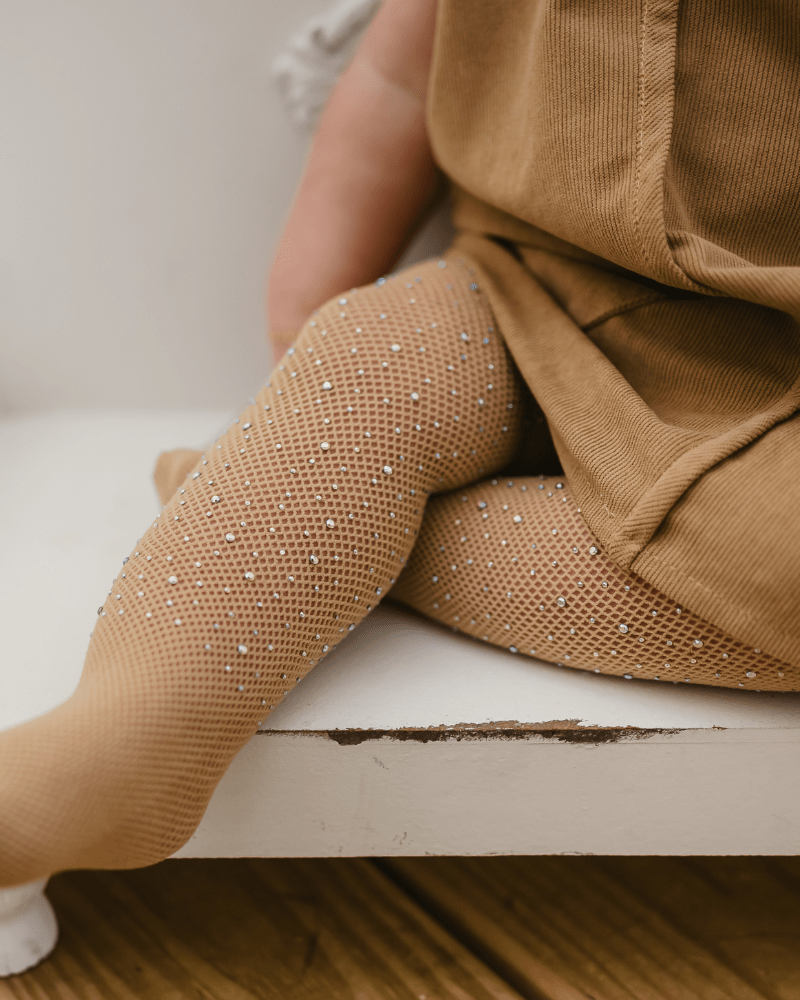 Rhinestone Fishnet Tights - Natural
