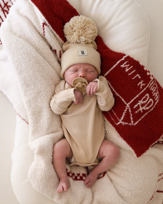 Long Sleeve Bamboo Snapsuit | Ribbed Cream