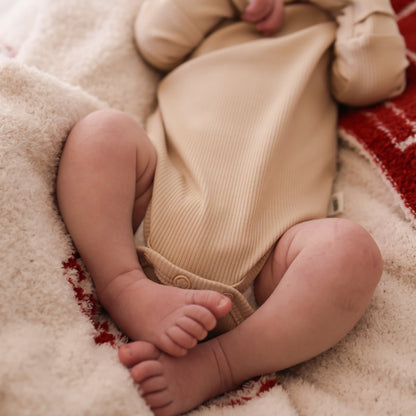 Long Sleeve Bamboo Snapsuit | Ribbed Cream
