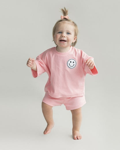 Smiley Shorts Set | Pink Peach